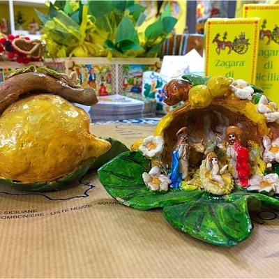 Belén artístico siciliano totalmente hecho y decorado a mano - Colección Frutas: LIMÓN - 