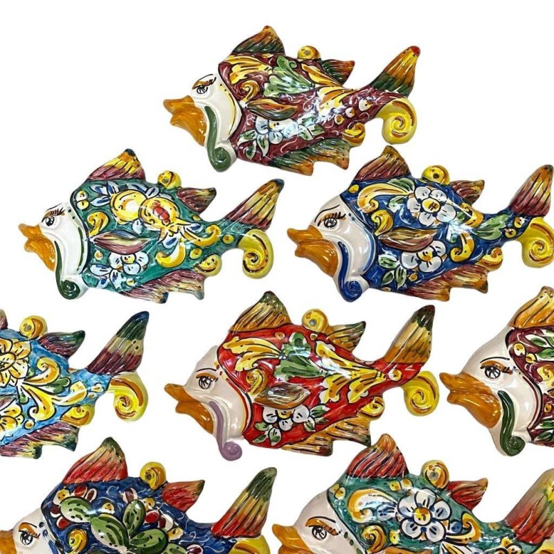 Von Hand dekorierter Fisch aus Caltagirone-Keramik – Großformat 21 x 15 cm – ein Motiv in der Farbe Ihrer Wahl - 