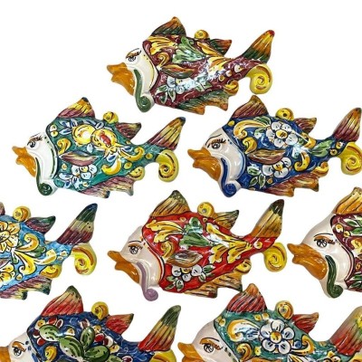 Von Hand dekorierter Fisch aus Caltagirone-Keramik – Großformat 21 x 15 cm – ein Motiv in der Farbe Ihrer Wahl - 