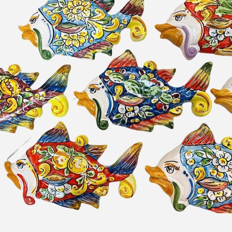 Von Hand dekorierter Fisch aus Caltagirone-Keramik – Großformat 21 x 15 cm – ein Motiv in der Farbe Ihrer Wahl - 