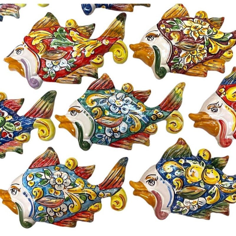 Von Hand dekorierter Fisch aus Caltagirone-Keramik – Großformat 21 x 15 cm – ein Motiv in der Farbe Ihrer Wahl - 