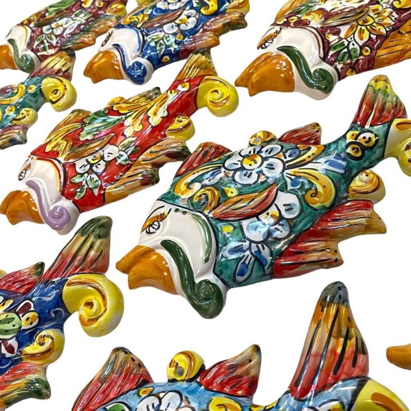 Hand gedecoreerd Caltagirone keramische vis, maat 21x15, een onderwerp van de kleur gekozen - 
