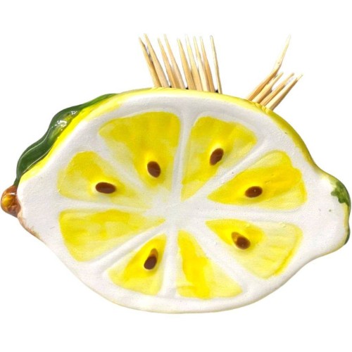 Palillero de cerámica siciliana, l 8 x h 5 cm aprox. con forma de medio limón - 