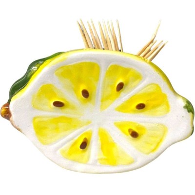Porta stuzzicadenti in ceramica siciliana, l 8 x h 5 cm ca. a forma di mezzo limone - 