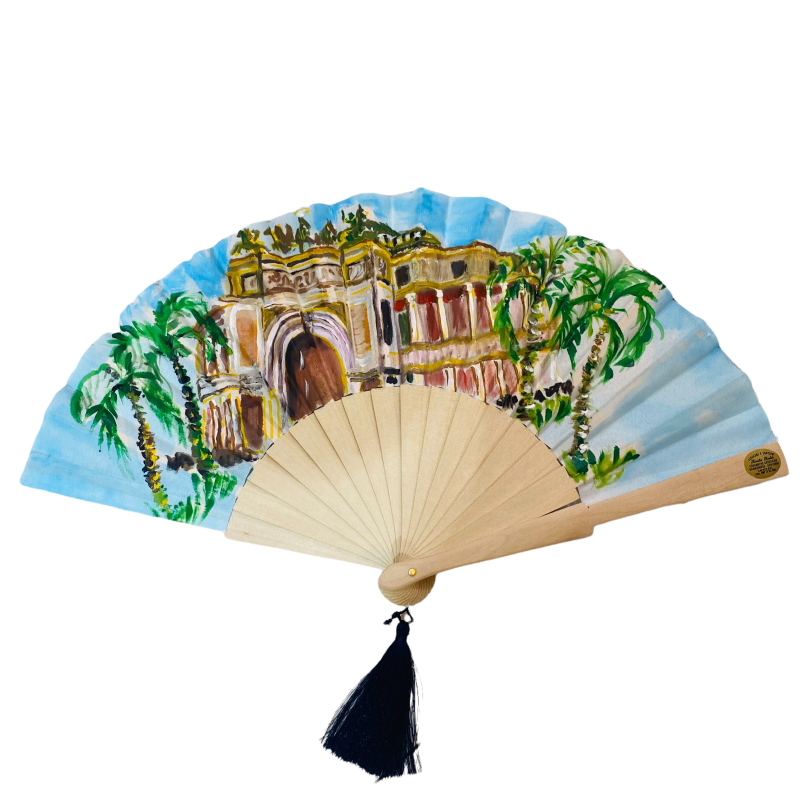 Fan in pure cotton and hand painted wood with TEATRO POLITEAMA subject - 