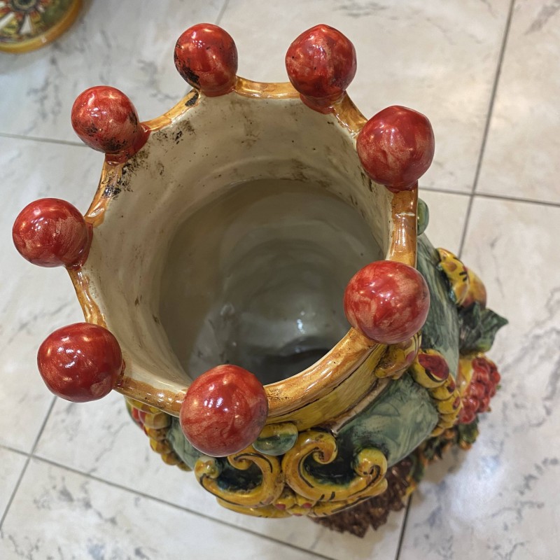 Giano Bifronte, jarrón de doble cara con cabeza de moro y mujer en cerámica de Caltagirone - h 35 cm aprox. - 