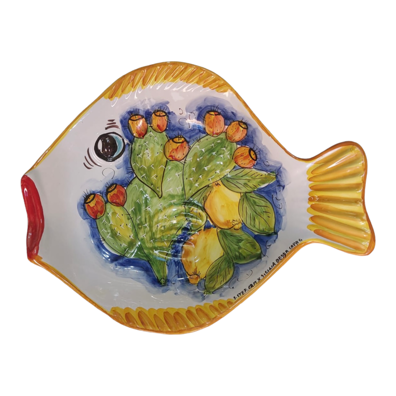 Vassoio piatto da portata forma di Pesce in ceramica siciliana - misure 40x30 cm - 