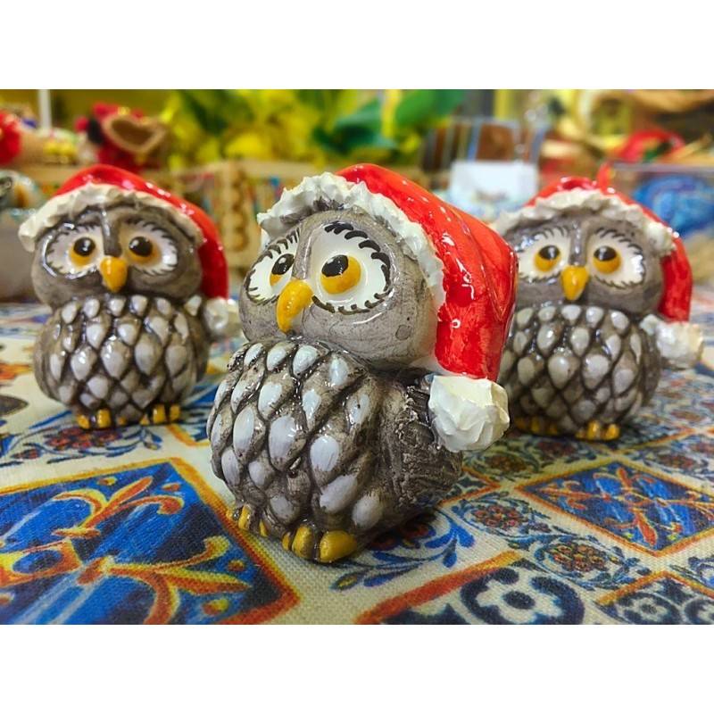 Weihnachtseule aus feiner sizilianischer Keramik H 5 x 5 cm ca. (1 Stück) von Hand dekoriert - 