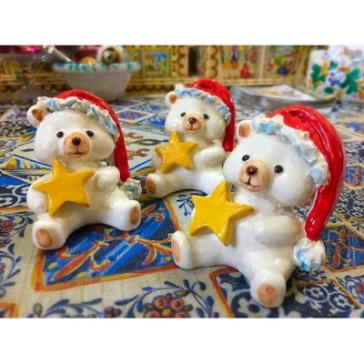 Osito navideño de fina cerámica siciliana decorado a mano - Medidas 5x5 cm - 