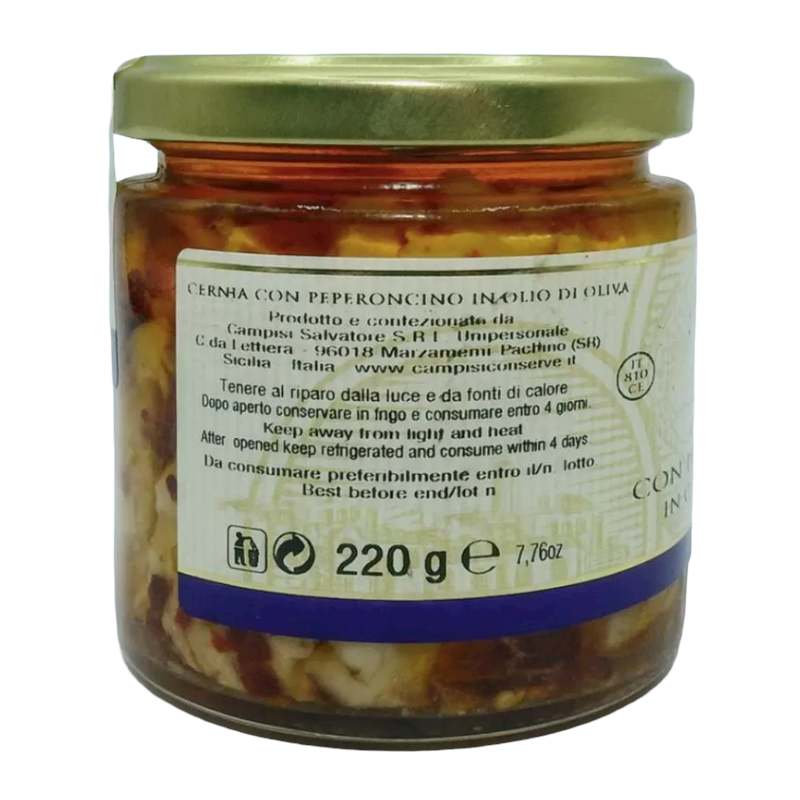 Hoge Quality Sicilian Cernia met Pepper Olive Oil 220g - 