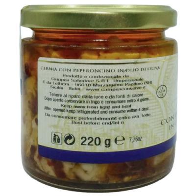 Hög kvalitet sicilianska Cernia med peppar olivolja 220 g - 