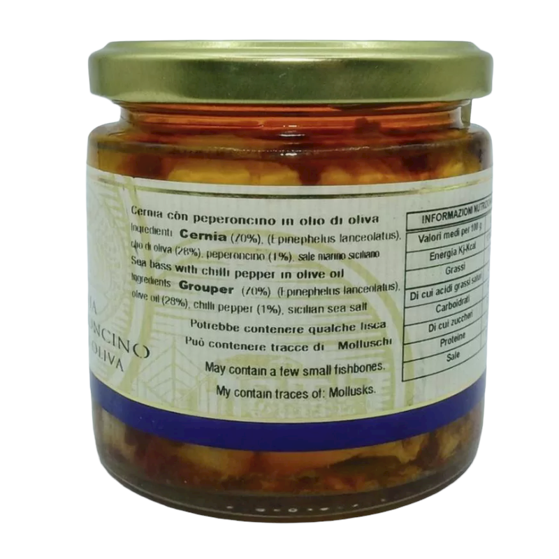 Hoge Quality Sicilian Cernia met Pepper Olive Oil 220g - 