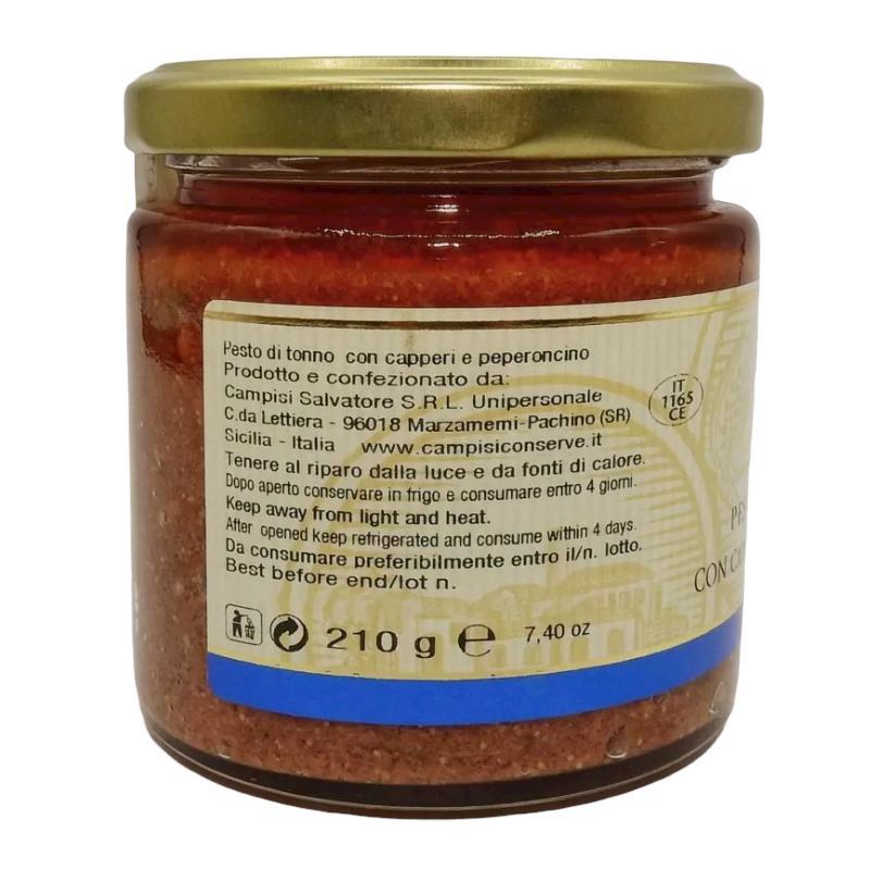 Pesto de thon sicilien aux câpres et piment, 210g - 