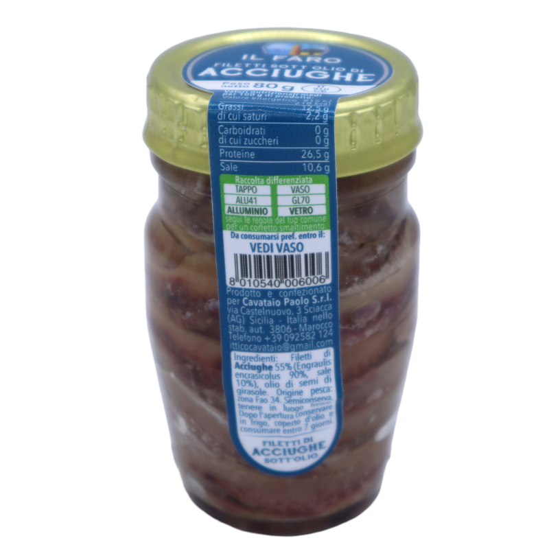 Filetes de anchoas sicilianas finas en aceite 80g - 