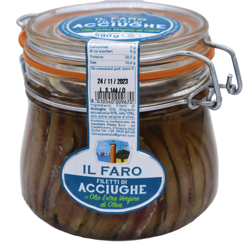 Fijne Siciliaanse ansjovis vullingen in olie Evo 580g - 