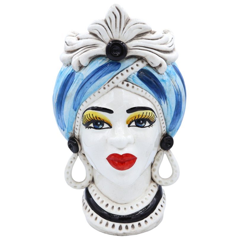 Caltagirone Moor's head with frieze, Blue background, Height approx. 28cm - Mod RP - 