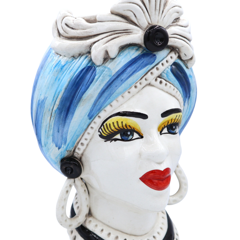 Cabeza de Moro de Caltagirone con friso, Fondo azul, Altura aproximada 28cm - Mod RP - 