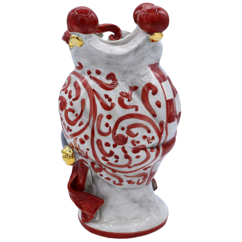 Teste di Moro Siciliane (coppia) h 22 cm ca. Caltagirone, Rosso - Applicazioni in oro zecchino 24k - 