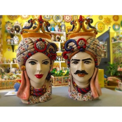 Cabeza de Moro de Caltagirone - modelo con turbante y corona - altura 47 cm, hombre o mujer (1ud) - 