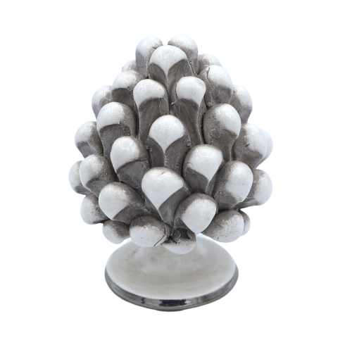 Pinha Siciliana Branca Antiga com base em cerâmica Caltagirone Platinum vários tamanhos Mod. INT