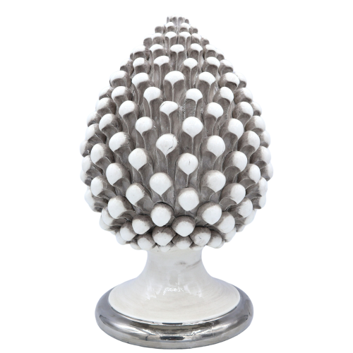 Pinha Siciliana Branca Antiga com base em cerâmica Caltagirone Platinum vários tamanhos Mod. INT -  2