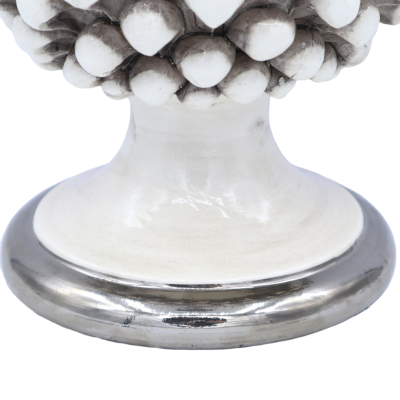 Pigna Siciliana Bianco Antico con base in Platino ceramica Caltagirone varie misure Mod. INT - 