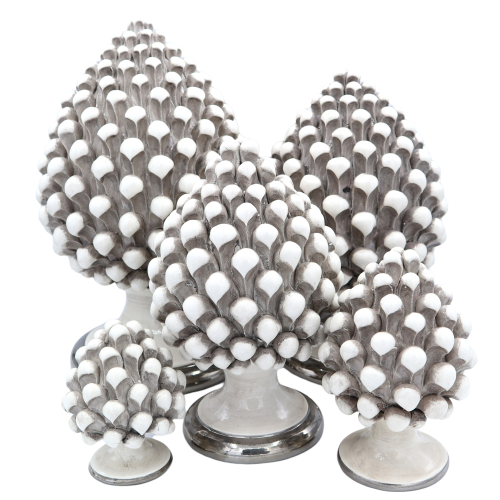 Pigna Siciliana Bianco Antico med keramisk platina bas Caltagirone olika storlekar Mod. NTR - 