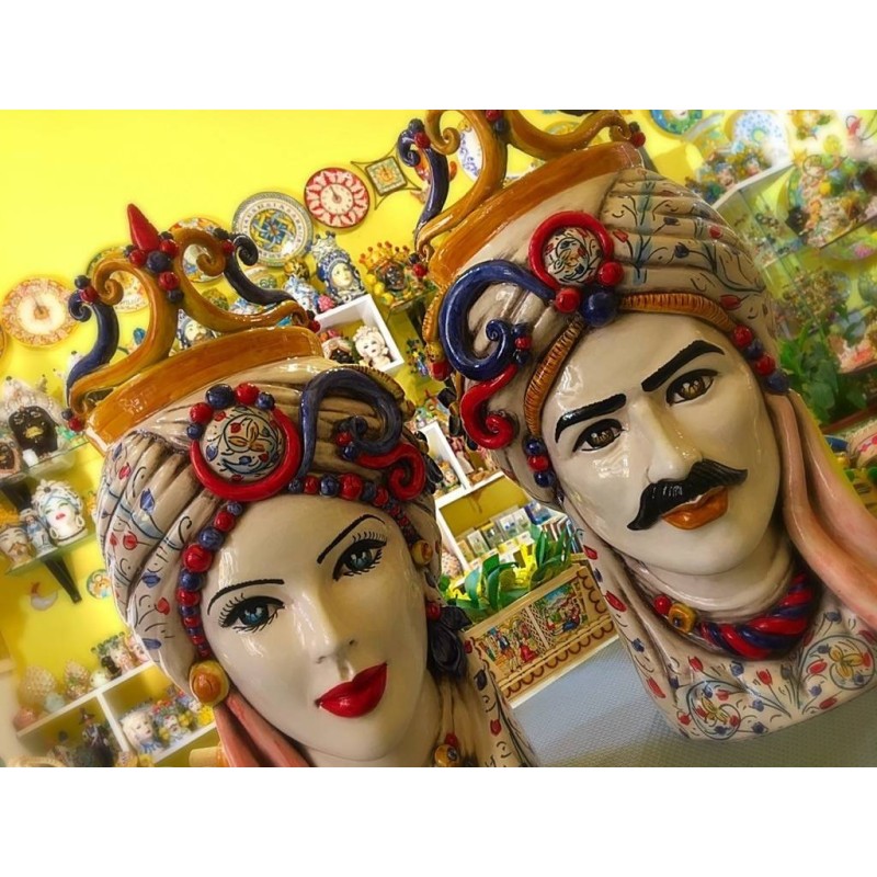 Moorkopf von Caltagirone – Modell mit Turban und Krone – Höhe 47 cm, Mann oder Frau (1 Stück) - 