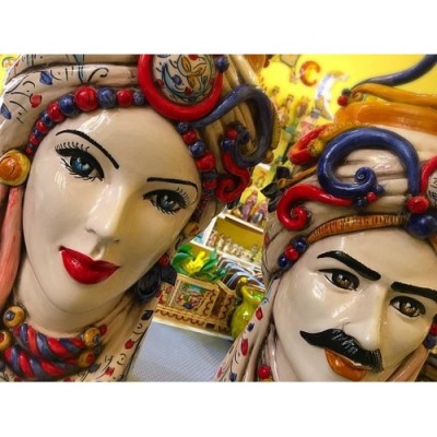 Cabeza de Moro de Caltagirone - modelo con turbante y corona - altura 47 cm, hombre o mujer (1ud) - 