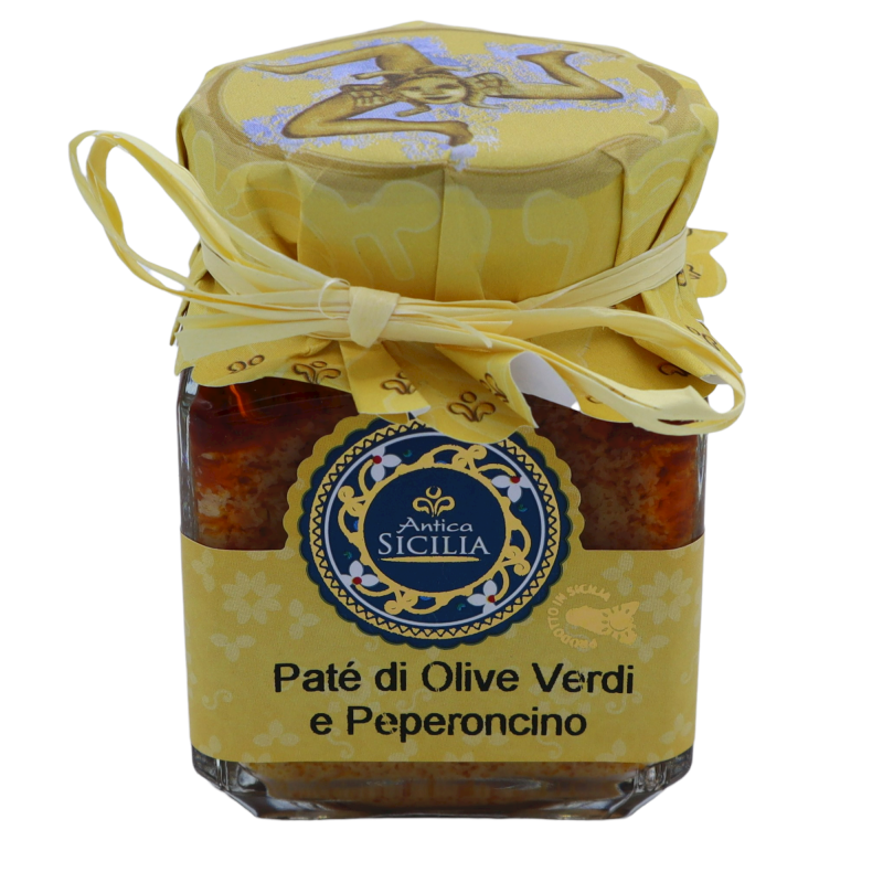 Sicilian Green Olive and Chili Pepper Paté, in various formats - 