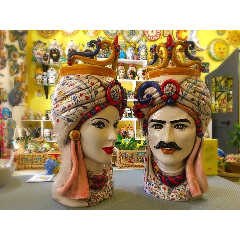 Cabeza de Moro de Caltagirone - modelo con turbante y corona - altura 47 cm, hombre o mujer (1ud) - 