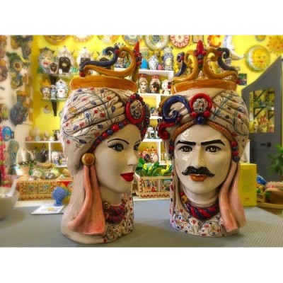 Cabeza de Moro de Caltagirone - modelo con turbante y corona - altura 47 cm, hombre o mujer (1ud) - 