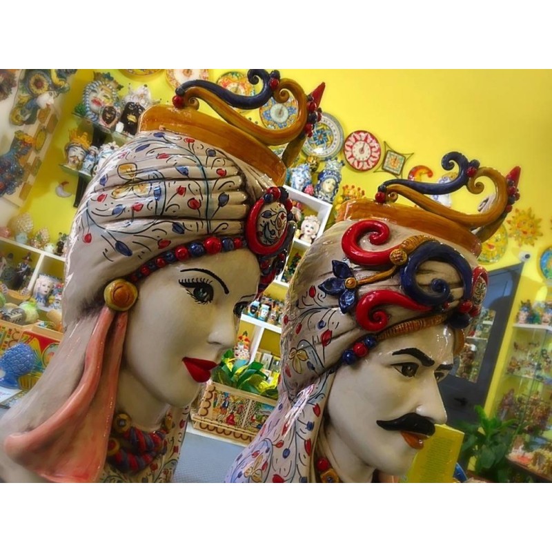 Moorkopf von Caltagirone – Modell mit Turban und Krone – Höhe 47 cm, Mann oder Frau (1 Stück) - 