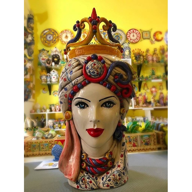 Cabeza de Moro de Caltagirone - modelo con turbante y corona - altura 47 cm, hombre o mujer (1ud) - 