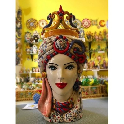 Cabeza de Moro de Caltagirone - modelo con turbante y corona - altura 47 cm, hombre o mujer (1ud) - 