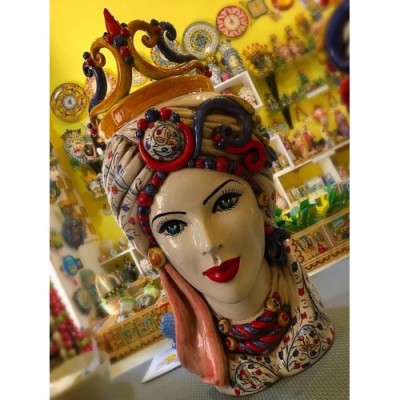 Cabeza de Moro de Caltagirone - modelo con turbante y corona - altura 47 cm, hombre o mujer (1ud) - 