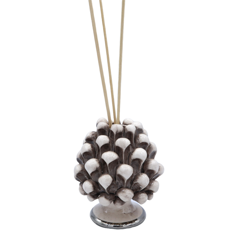 Fragrance pine cone with Platinum stem, Caltagirone ceramic essence holder - two sizes available - 