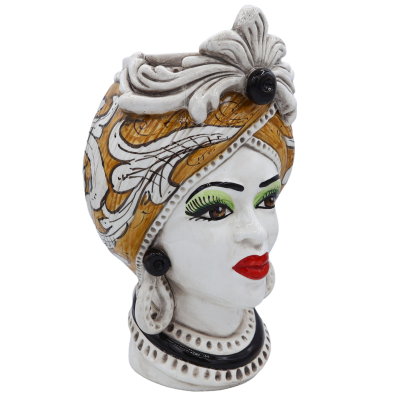 Caltagirone Moorkopf mit Fries, orangefarbener Hintergrund, H ca. 28 cm. - 