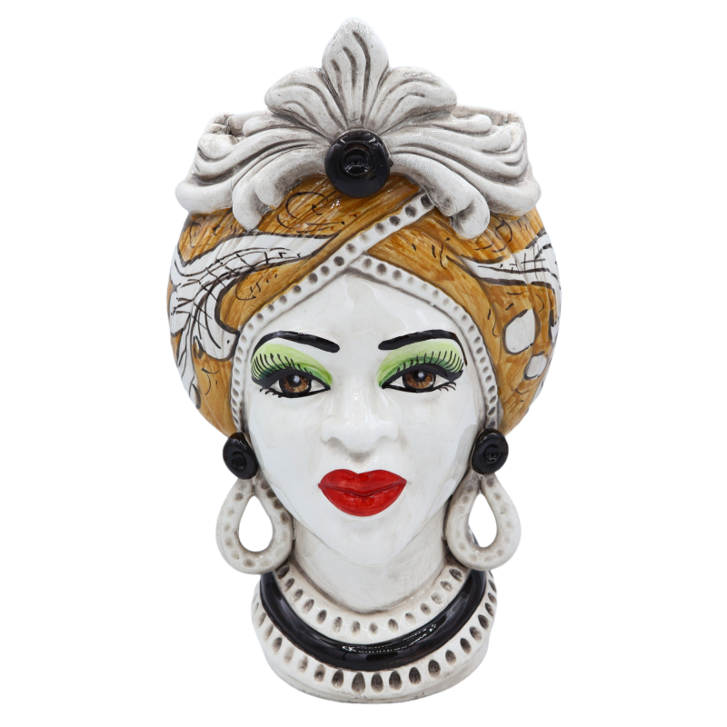 Caltagirone Moor's head with frieze, Orange background, Height approx. 28cm - Mod. RP - 