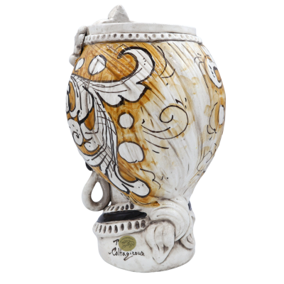 Caltagirone Moorkopf mit Fries, orangefarbener Hintergrund, H ca. 28 cm. - 