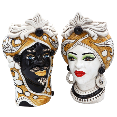 Caltagirone Moor's head with frieze, Orange background, Height approx. 28cm - Mod. RP - 