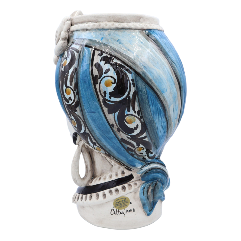 Moorkopf aus Caltagirone mit antikblauem Hintergrund – Dekoration aus dem 17. Jahrhundert – ca. 28cm - 