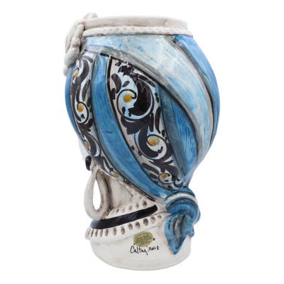 Castanho Escuro Fundo Azul Antigo Caltagirone - Decoração Séc. XVII - Altura aprox. 28cm Modelo RP - 