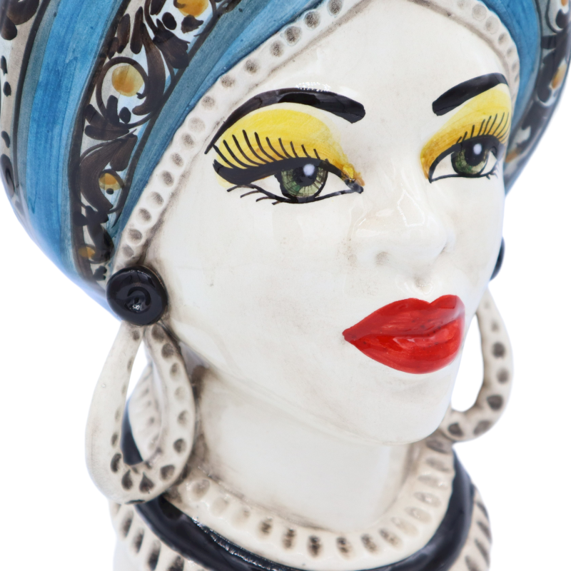 Castanho Escuro Fundo Azul Antigo Caltagirone - Decoração Séc. XVII - Altura aprox. 28cm Modelo RP - 