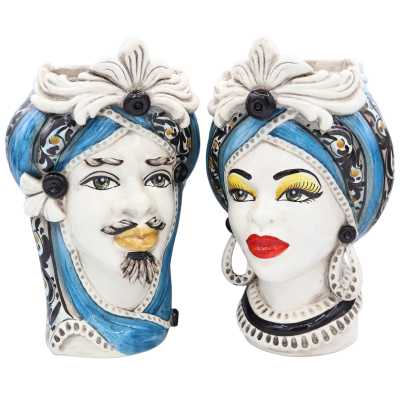 Szef Moro Caltagirone Fondo Blu Antico – Decoro '600 – Height approx. 28cm Mod - 