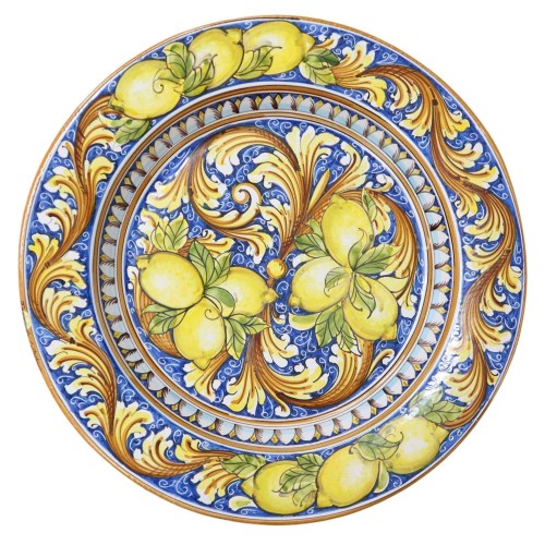 Caltagirone Zierklappenteller - Ø ca. 55 cm Zitronendekoration im sizilianischen Barockstil - 