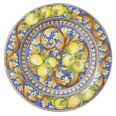Assiette à rabat ornementale Caltagirone - Ø environ 55 cm Décoration citron de style baroque sicilien - 