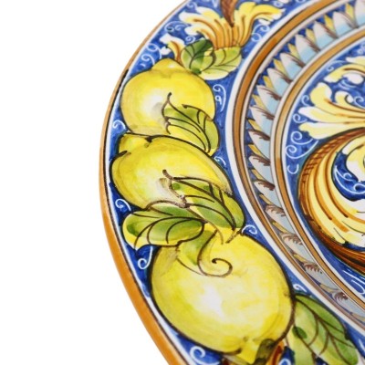 Assiette à rabat ornementale Caltagirone - Ø environ 55 cm Décoration citron de style baroque sicilien - 