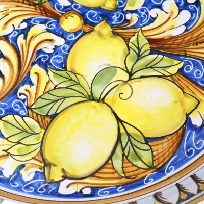 Assiette à rabat ornementale Caltagirone - Ø environ 55 cm Décoration citron de style baroque sicilien - 