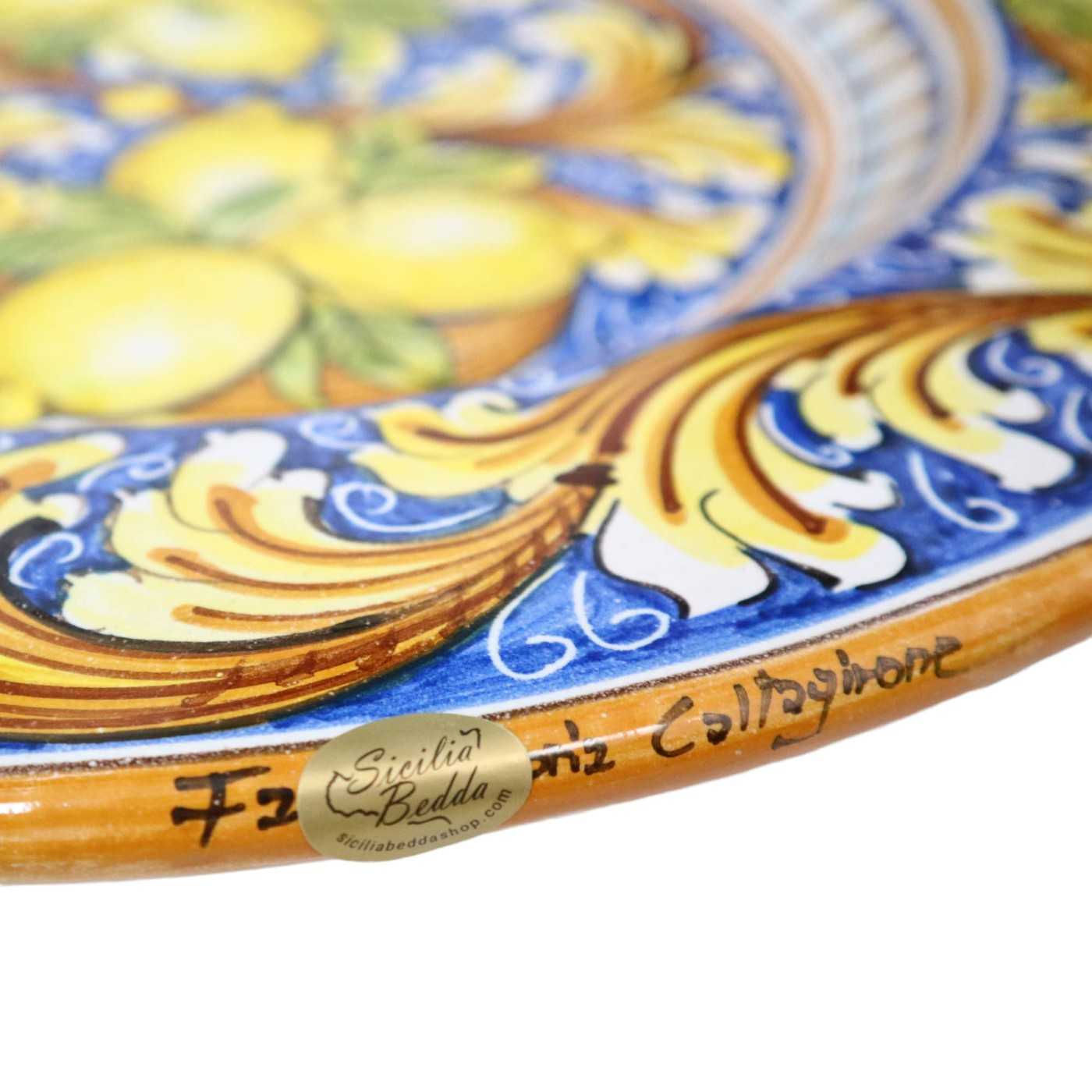 Piatto con limoni in ceramica da parete Produzione artigianale di  Caltagirone Diametro 37cm - Terrasini (Palermo)